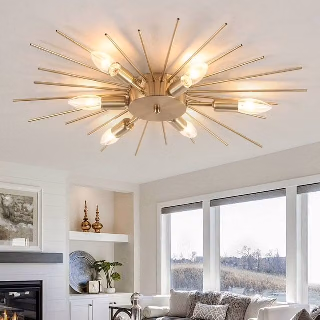 Garwarm 6-Light Sputnik Flush Mount Ceiling Light in Gold/Brass, 60cm Diameter, Dimmable and Adjustable – 1