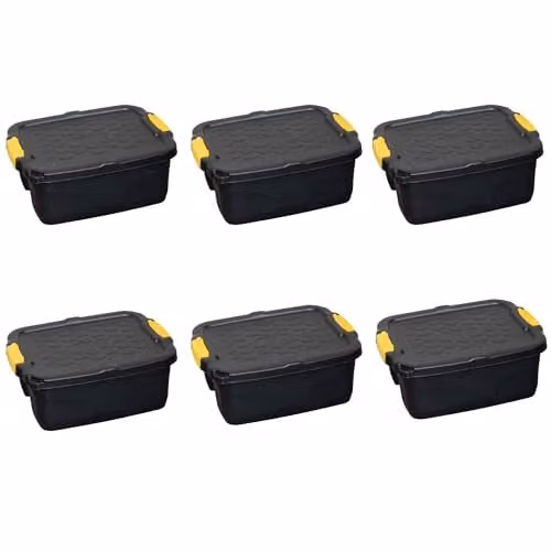 Samuel ALEXANDER Set of 6 Heavy Duty 24L Lockable and Stackable Plastic Storage Boxes with Lids and Handles in Black