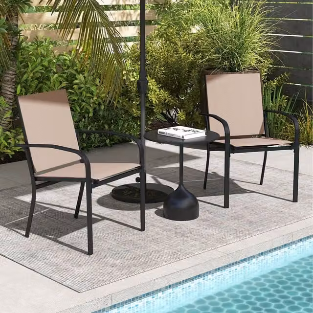 Costway Set of 2 Modern Stackable Outdoor Sling Chairs with Armrests in Brown Textilene and Metal