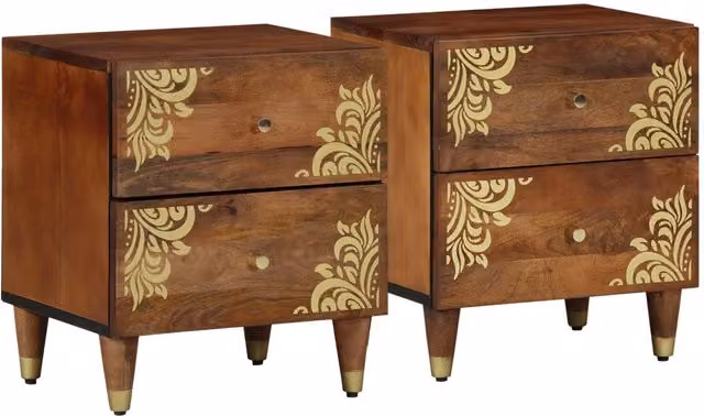 Berkfield Home Set of 2 Solid Wood Mango Bedside Cabinets, Brown, W/D/H: 40 x 33.5 x 46 cm – 1