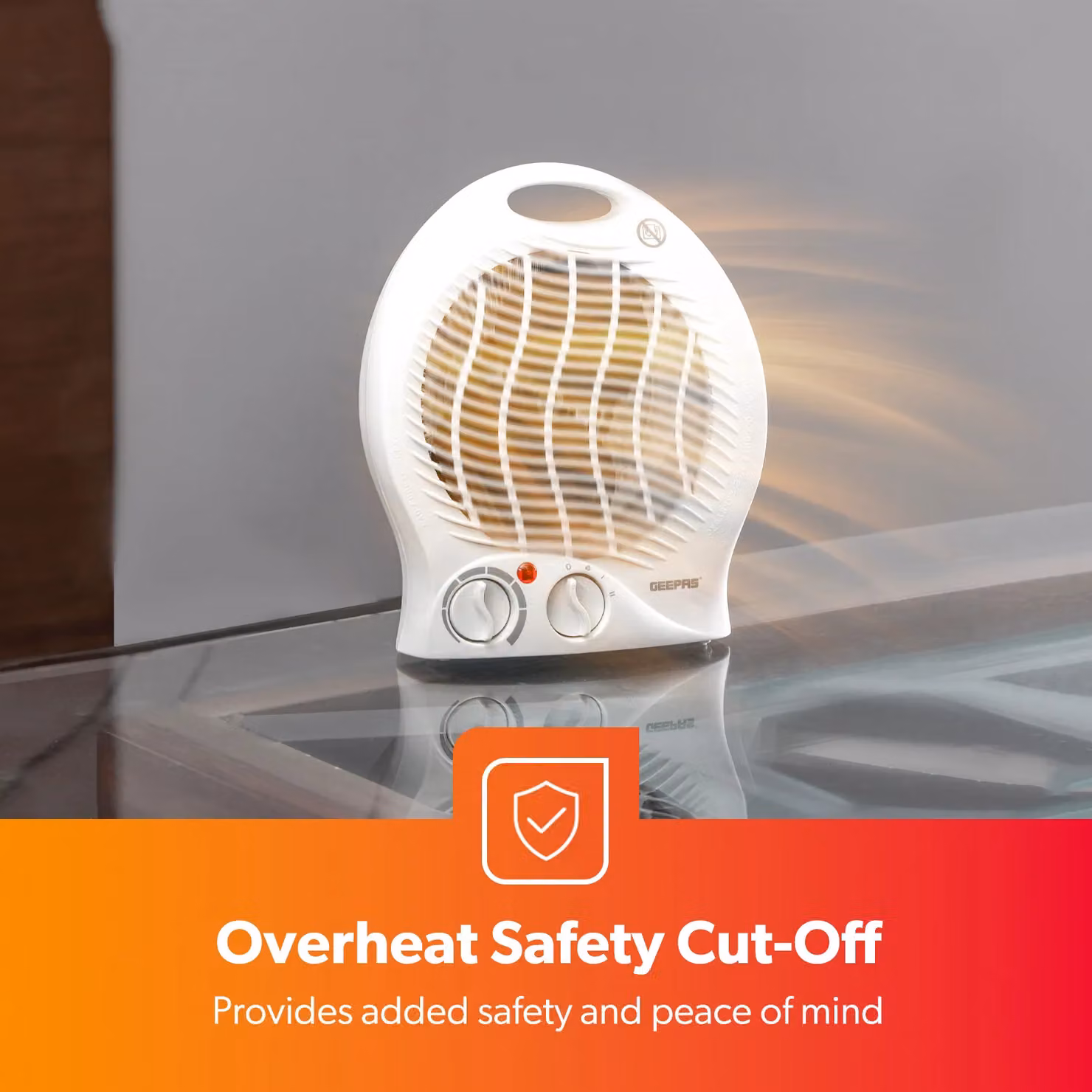 Geepas Portable Fan Heater in White with Thermostat, Overheat Protection and 1000W/2000W Heat Options – 3