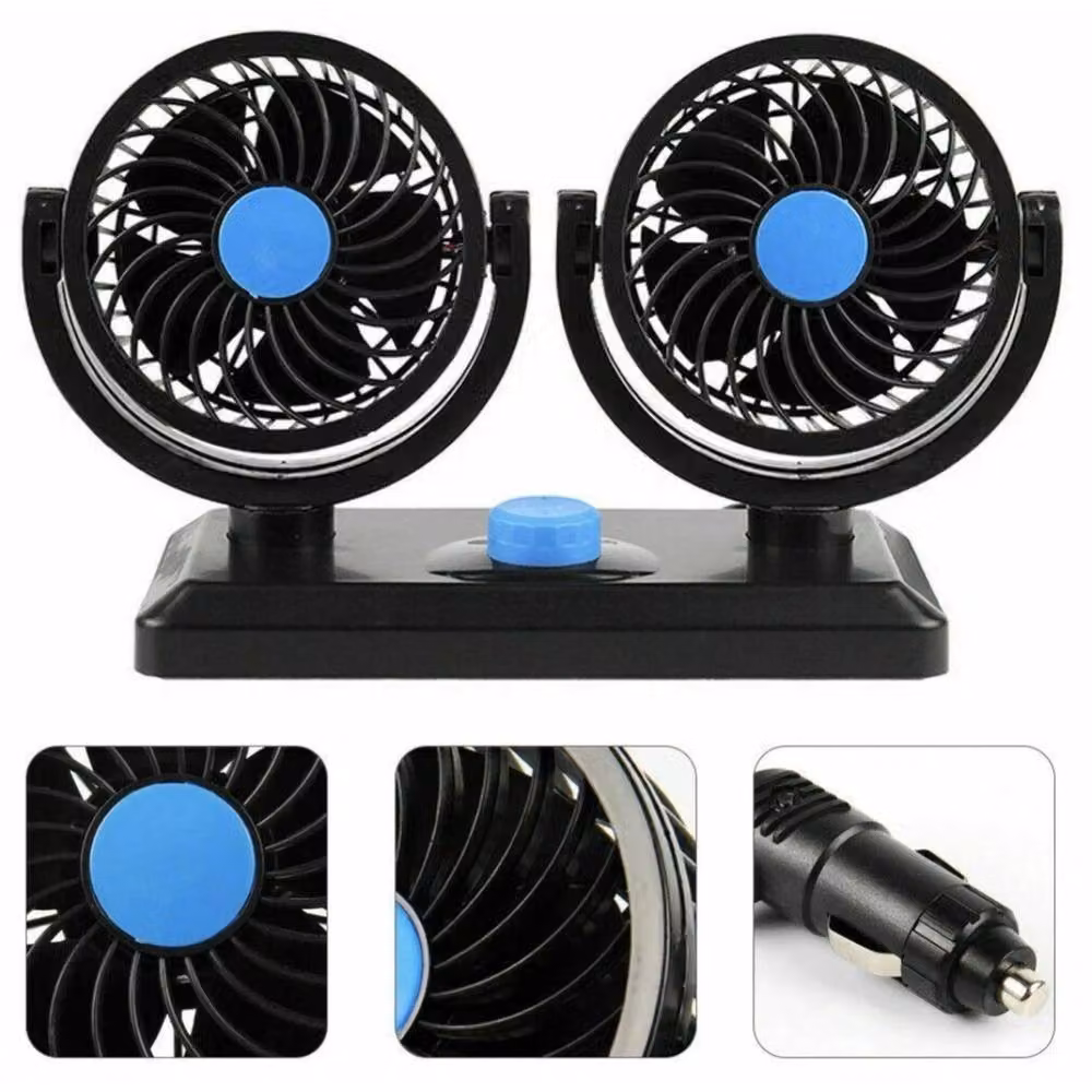NESTLUNE 12V Twin Dash Mount Cooling Fan for Car, Van or Truck, Black – 5