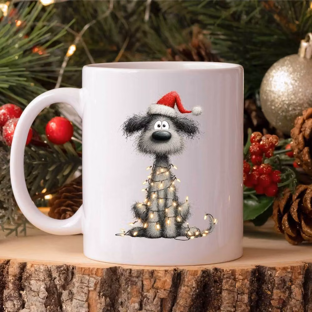 60 Second Makeover Poodle Christmas Lights Ceramic Mug in White – 2
