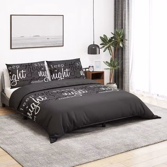 Berkfield Home Cotton Duvet Cover and Pillowcase Set, Black, W: 140 cm, L: 200 cm