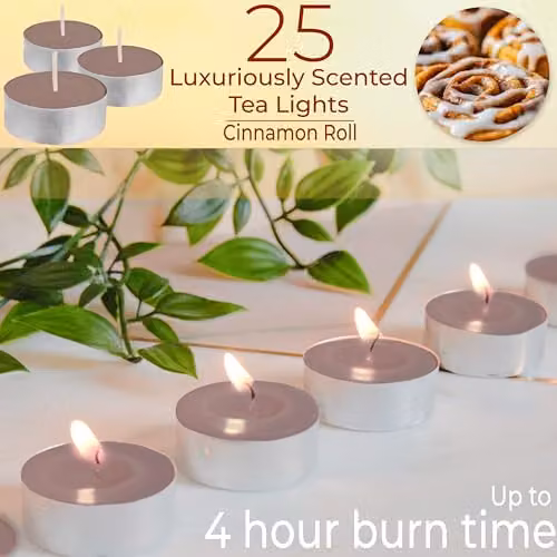 Deco Express Cinnamon Roll Scented Tealight Candles, Brown, 25 Pack – 2