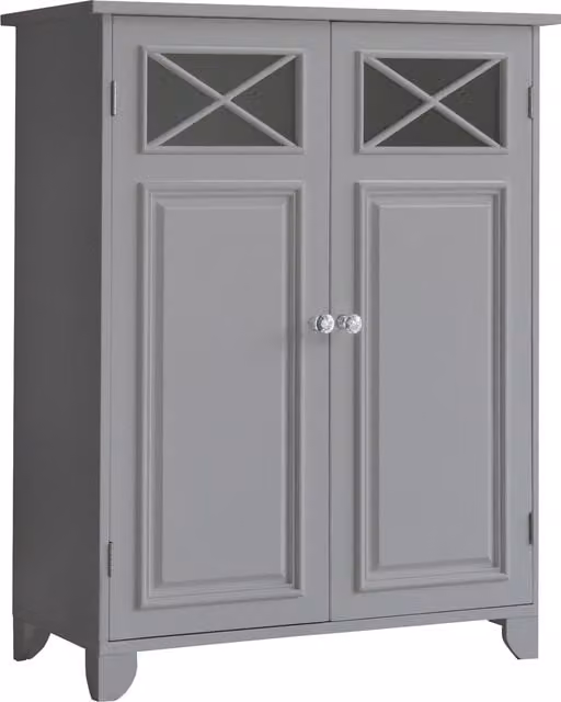 Teamson Home Dawson Grey Wooden Freestanding Bathroom Cabinet with Glass Doors