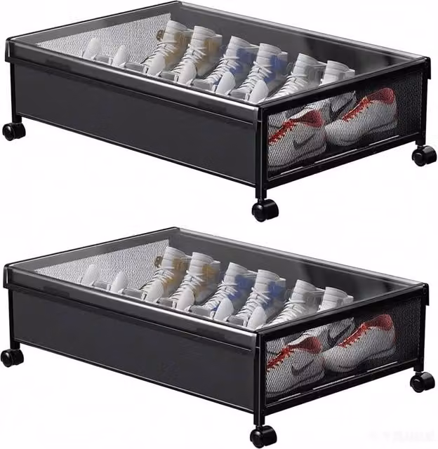VOGREX 2-Pack Rolling Underbed Storage Bins with Wheels in Black – 1