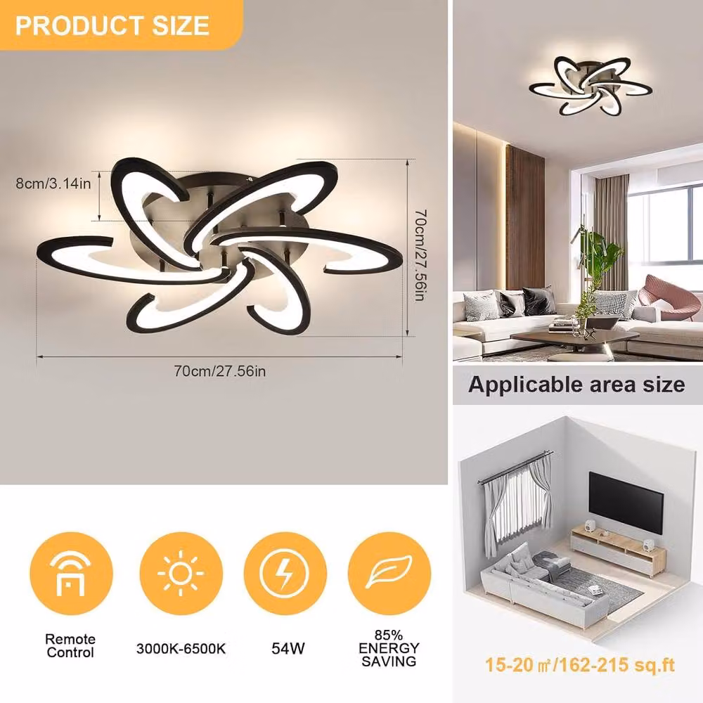 COMELY Modern 54W Dimmable LED Ceiling Light with Remote Control in Black – 3