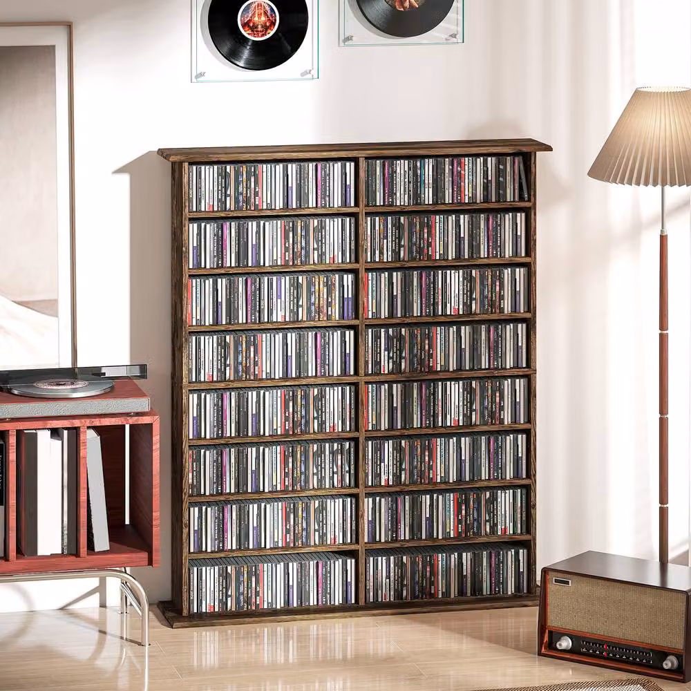 STILVORA CD Storage Tower with 12 Adjustable Shelves in Brown – 2