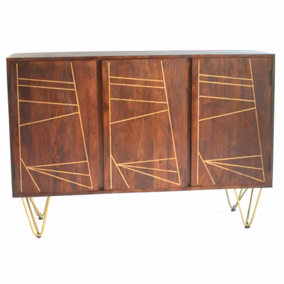 IH Design Deiondre Large Sideboard with 3 Doors in Dark Mango and Brown with Gold Details – 2