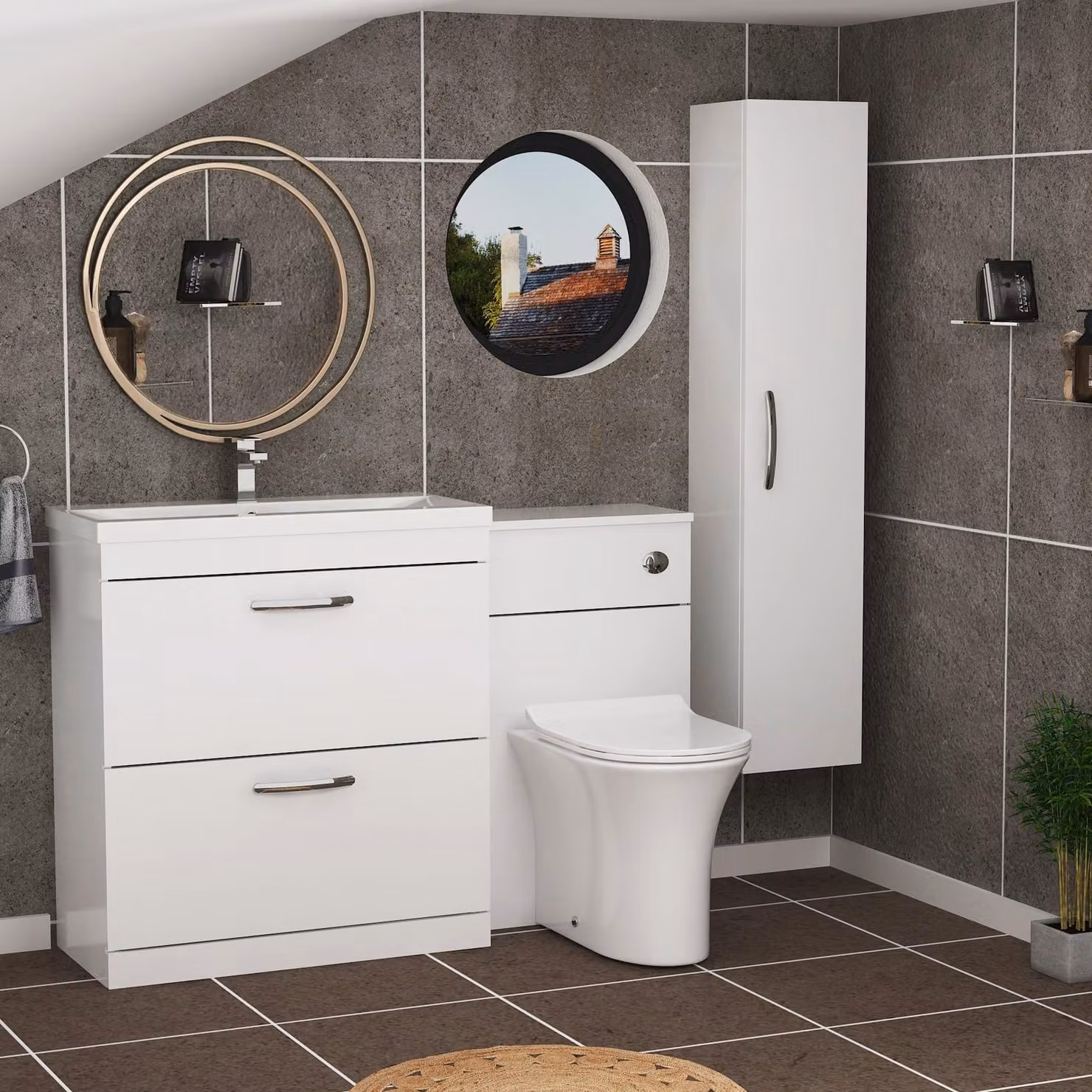 Royal Bathrooms Gloss White 2 Drawer Furniture Pack with Mid Edge Basin and Slim Breeze Back to Wall Toilet, Width: 130 cm
