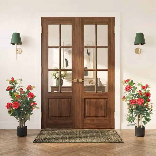 HOMCOM Set of 2 Red Artificial Rose Trees with 344 Silk Leaves and 17 Flowers – 1