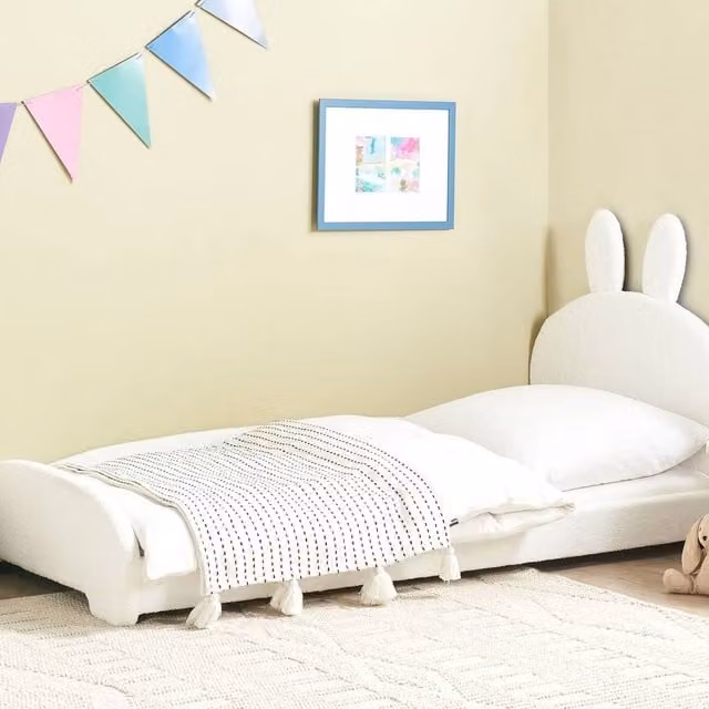 Wyld Haus Bunny Bouclé Upholstered Bed Frame, Beige and White, W: 90 cm, D: 200 cm