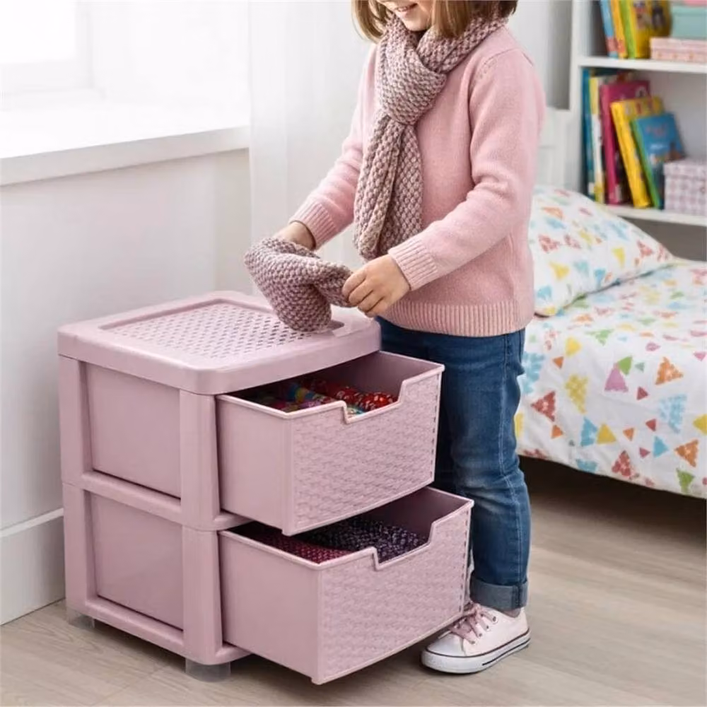 FORGEVIO 2 Tier Plastic Storage Drawer Cabinet Unit in Pink – 3