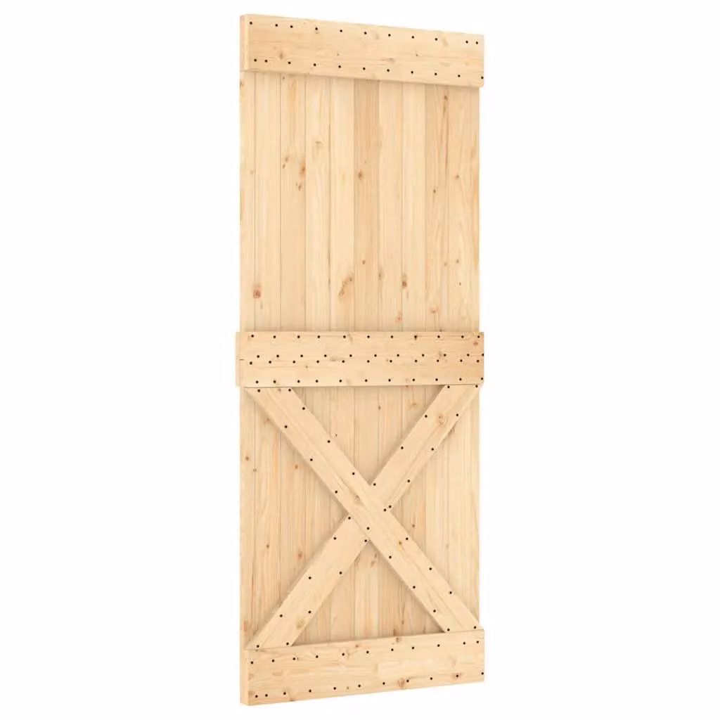 Berkfield Home Rustic Sliding Door with Hardware Set, Solid Pine Wood, Brown, W: 85 cm, H: 210 cm
