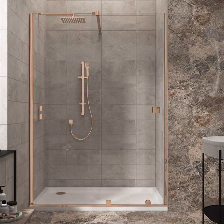 Luton 1700mm Wet Room Recessed Sliding Shower Screen with 8mm Easy Clean Clear Glass, Brushed Bronze, H 195 cm x W 170 cm