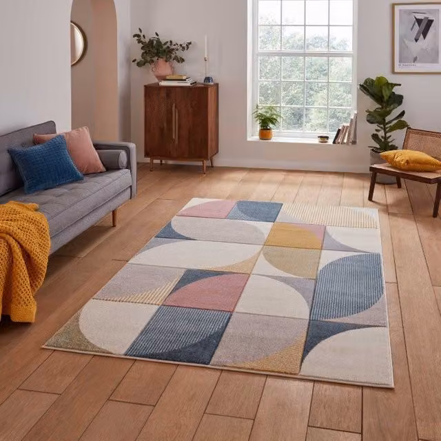 Terrys Modern Geometric Rectangular Stain Resistant Rug, Multicolour, W: 80 cm, L: 150 cm
