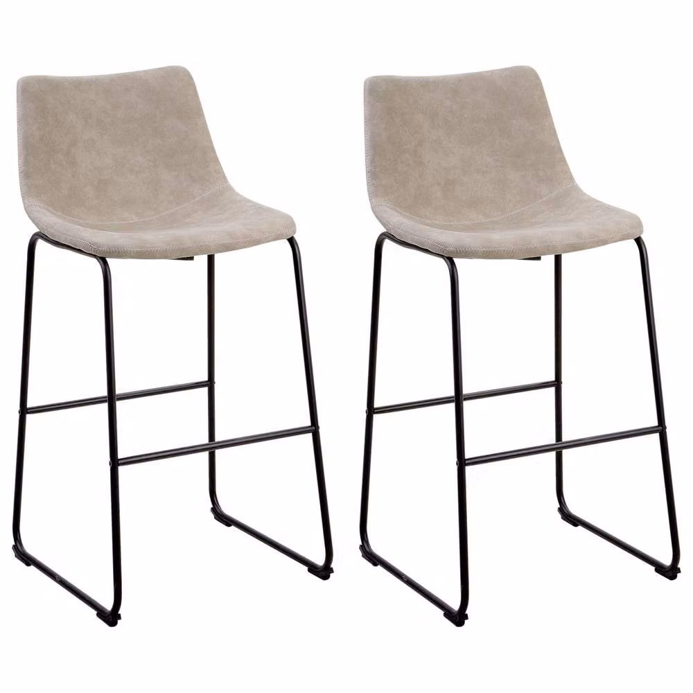 Wyld and Coco Astra Set of 2 Bar Stools in Beige Fabric with Black Metal Legs – 2