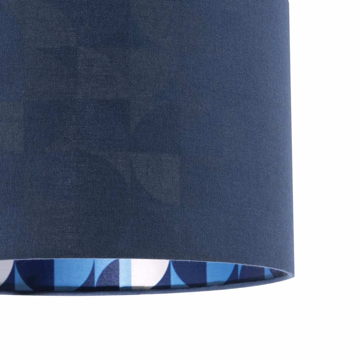 Happy Homewares Midnight Blue Linen Cylinder Lamp Shade with Geometric Pattern Lining – 4