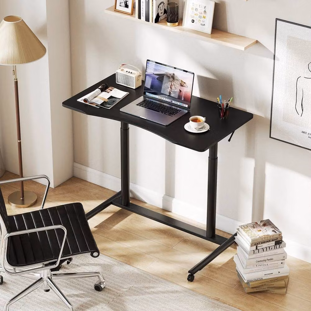 KORVIXA C-Shaped Mobile Standing Desk in Black, Height Adjustable with Castors, W/D/H: 100 x 100 x 106 cm – 3