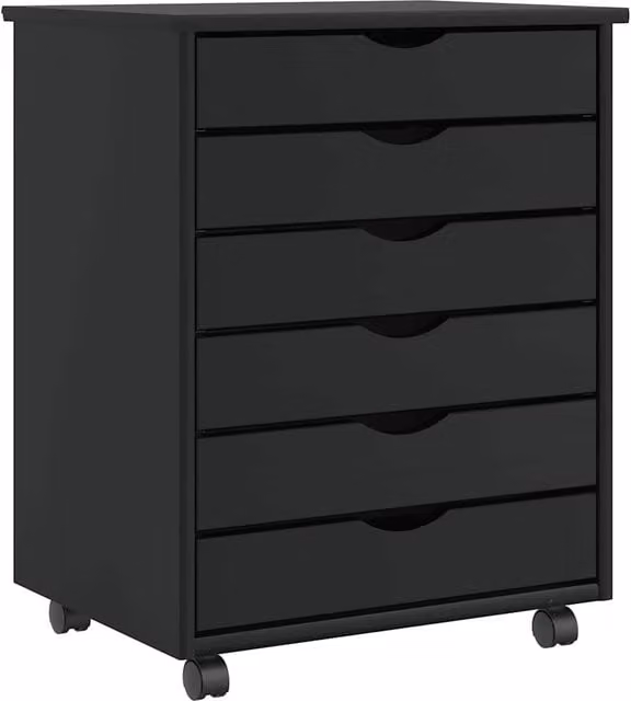 Berkfield Home MOSS Rolling Cabinet with Drawers in Black Solid Pine Wood – 1