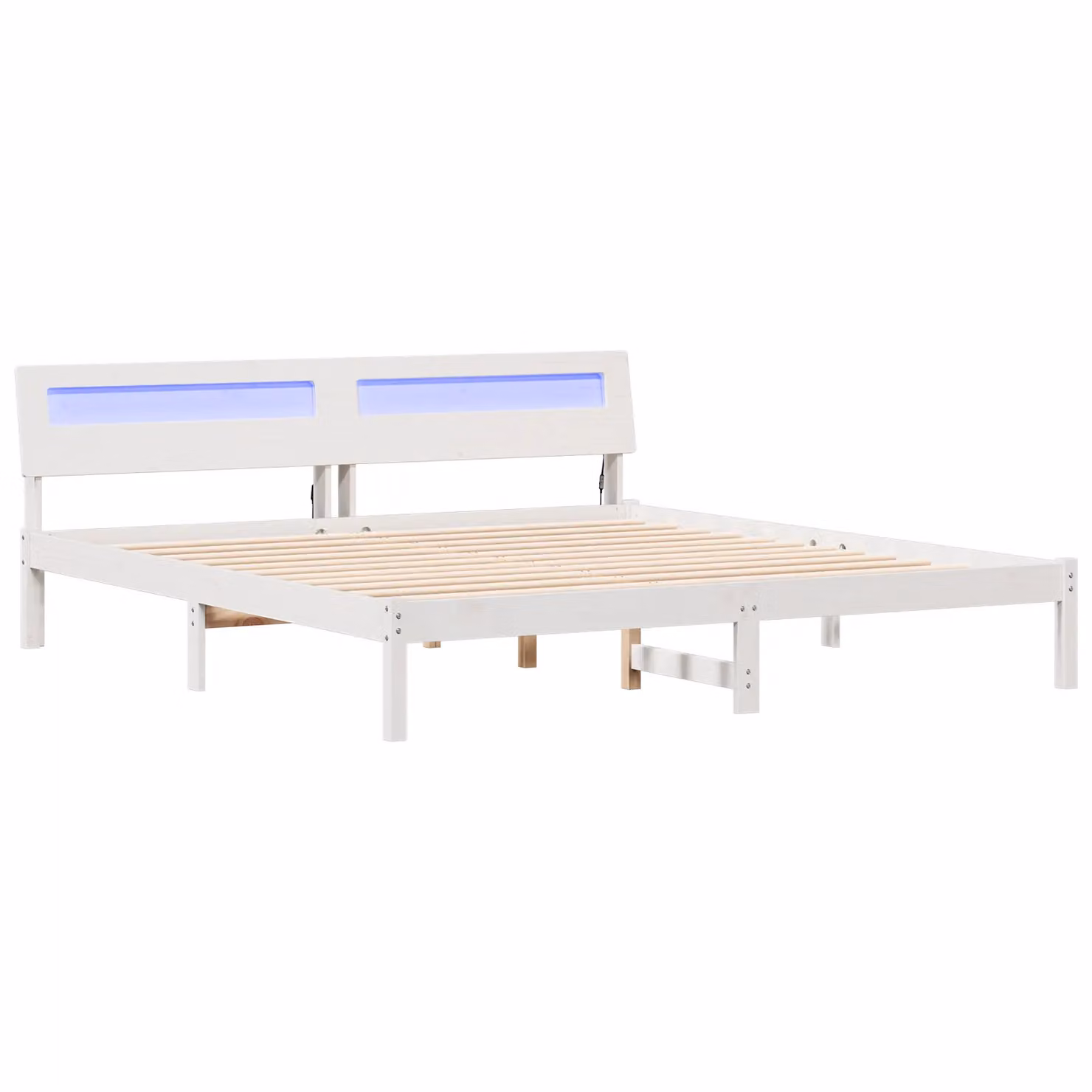 Berkfield Home Modern White Solid Wood Bed with LED Strip Lights and Headboard W/D/H: 200 x 200 x 73 cm – 2