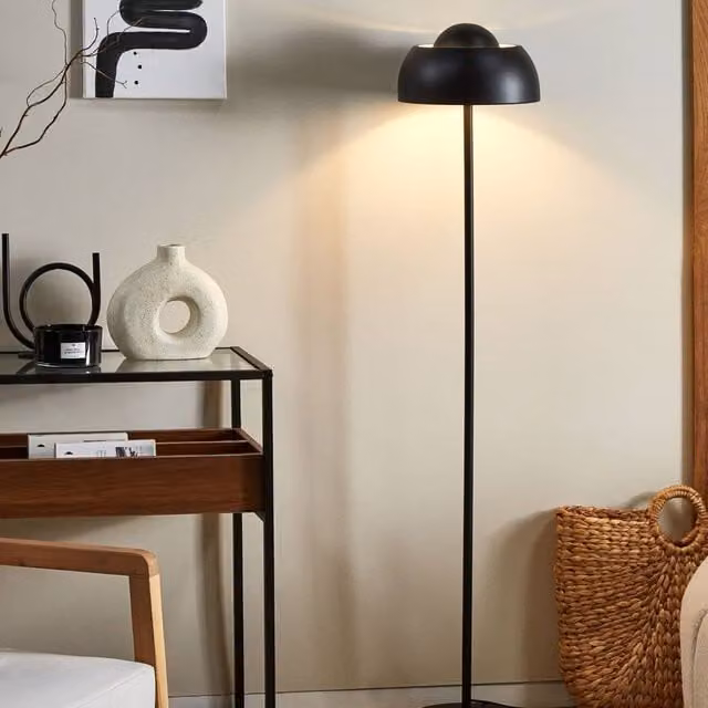 Wyld and Coco Black Metal Industrial Floor Lamp with Dome Shade – 1