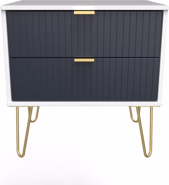 2 U Bexley 2 Drawer Side Table in Dark Blue and Gold
