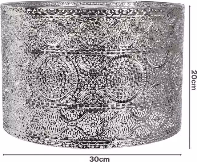 Emitto Moroccan Style Cylinder Pendant Ceiling Light Shade in Silver Chrome