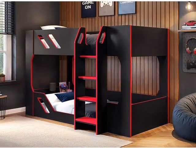Flair Shuttle Gaming Bunk Bed in Black and Red, W/D/H: 200 x 90 x 140.3 cm