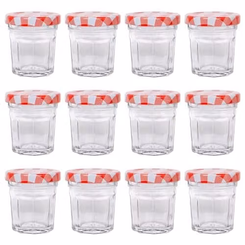 Argon Tableware Glass Jam Jars with Red Gingham Lids, Set of 12, 30ml – 1