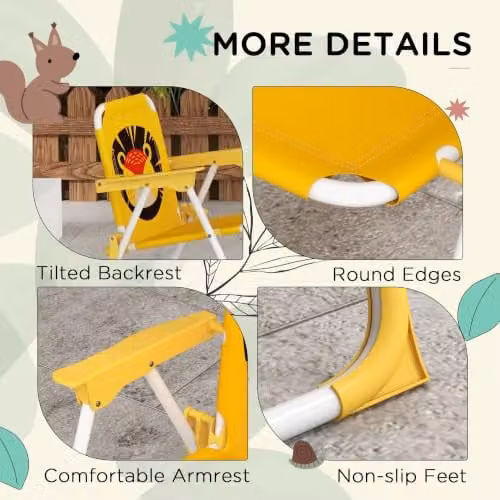 Outsunny Kids Lion Themed Bistro Set with Adjustable Parasol, 4 Pieces, Yellow – 5