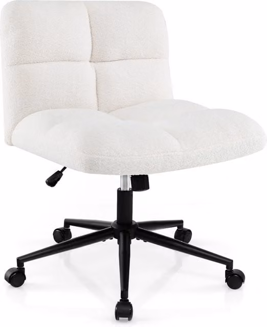 COSTWAY Modern White Bouclé Upholstered Task Chair for Home Office