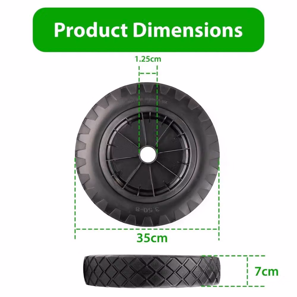 Nordara 14 inch Black Puncture Proof PU Solid Wheelbarrow Wheel 3.50-8 – 2