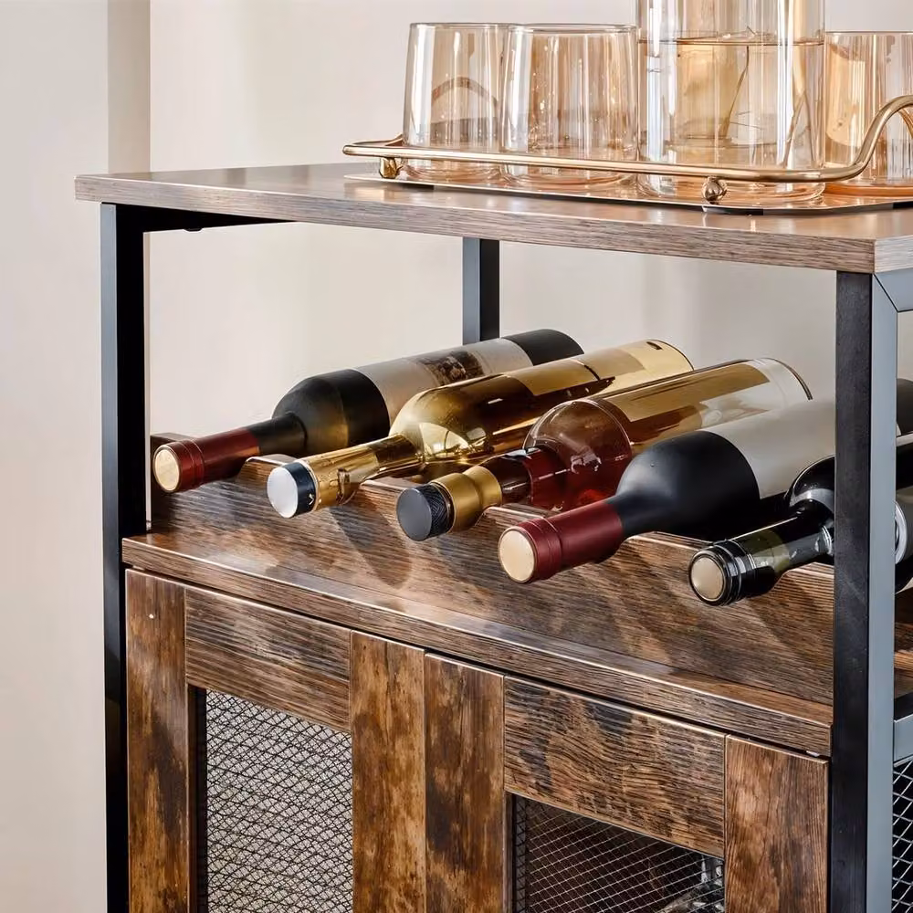 FLAVORA Industrial Wine Rack Cabinet Mini Drink Bar in Brown, W: 100 cm, D: 60 cm, H: 60 cm – 4