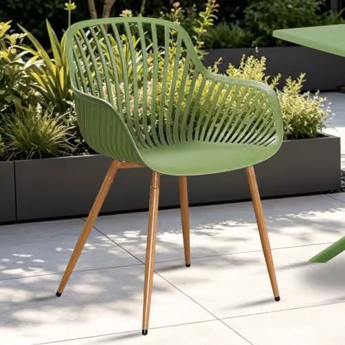 Core Products Sunray Outdoor Dining Armchairs, Set of 2 Weather-Resistant Bistro Chairs with Wooden Legs for Garden or Indoor Use – 2