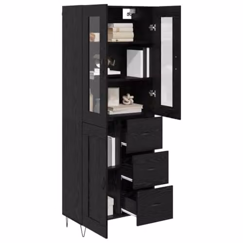 vidaXL Modern Black Oak Highboard with Hinged Doors and Internal Shelves, W/D/H: 69.5 x 34 x 90 cm – 1