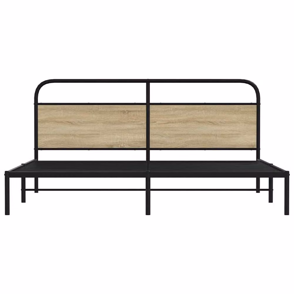 Berkfield Home Metal and Wood Bed Frame in Sonoma Oak and Light Tan, 200 x 200 cm – 2