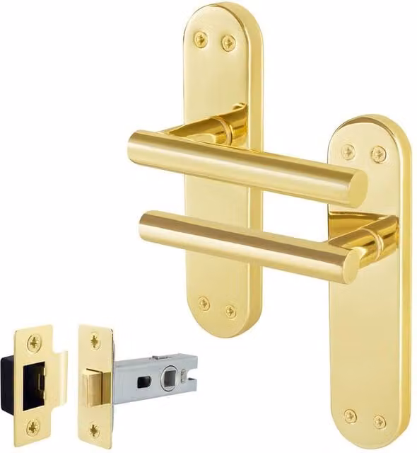 AFIT Polished Brass T-Bar Internal Handles with Latch Backplate, Gold, 1 Pair