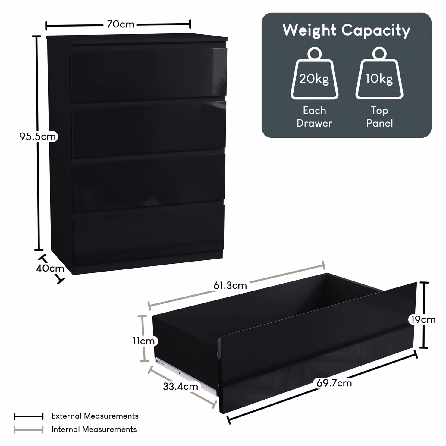 Vida Designs Glinton High Gloss 4 Drawer Chest of Drawers in Black – 5