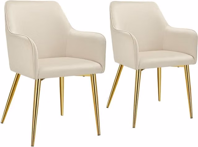 tectake Avane Set of 2 Modern Velvet Dining Chairs with Armrests in Beige – 1