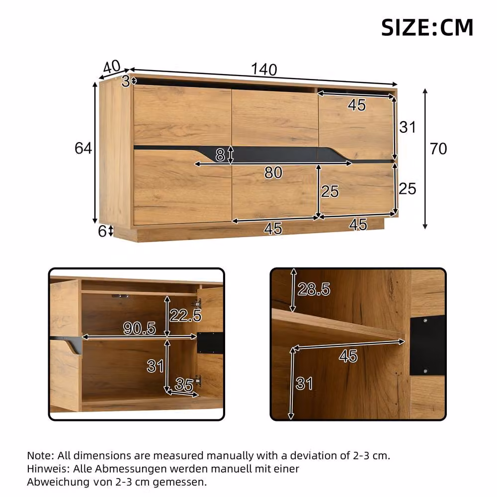 Matteo Modern Vintage Wood Effect 3-Door Storage Cabinet Sideboard in Beige, Sand and Brown – 2