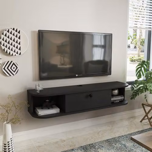 Decorotika Ibarra Modern Floating Wall Mounted TV Cabinet in Grey and Black, W/D/H: 135 x 35 x 13 cm – 2