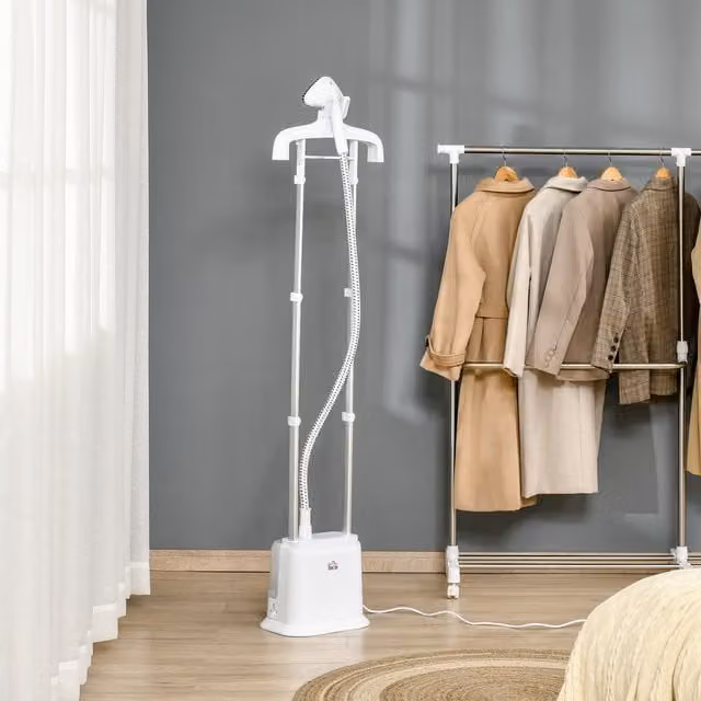 HOMCOM Upright Garment Clothes Steamer Stand in White