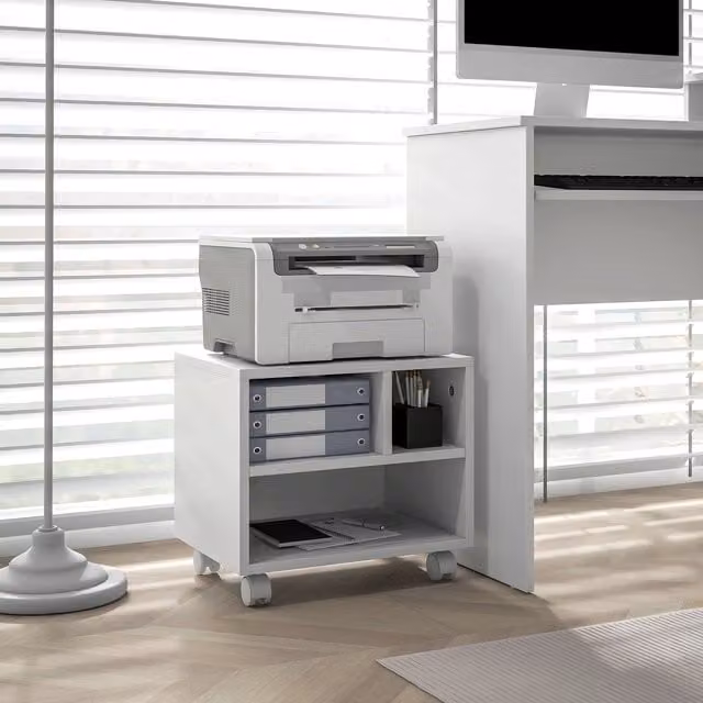 HOMCOM 2 Tier Modern White Printer Stand with Wheels