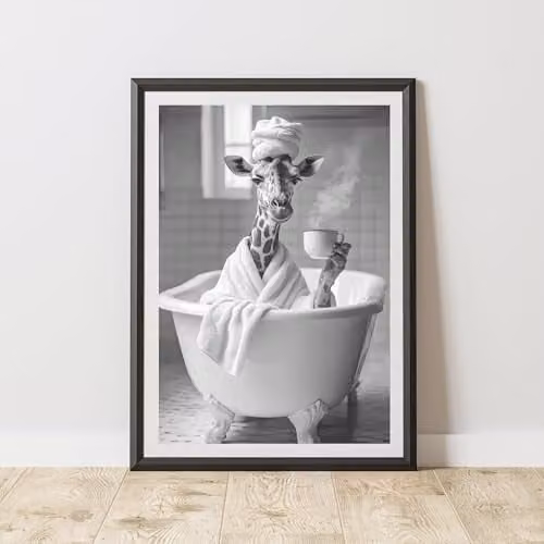 60 Second Makeover Giraffe Coffee In The Bath Animal Print Paper Poster, A4