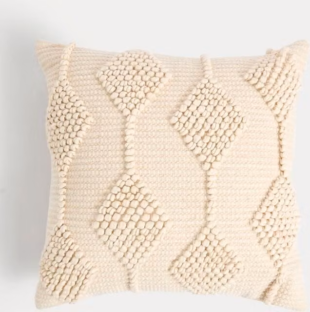 M&S Geometric Embroidered Square Cotton Cushion in Beige and Multicolour