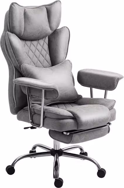 Rolipo Grey Reclining Leathaire Executive Office Chair with Lumbar Support and Armrests