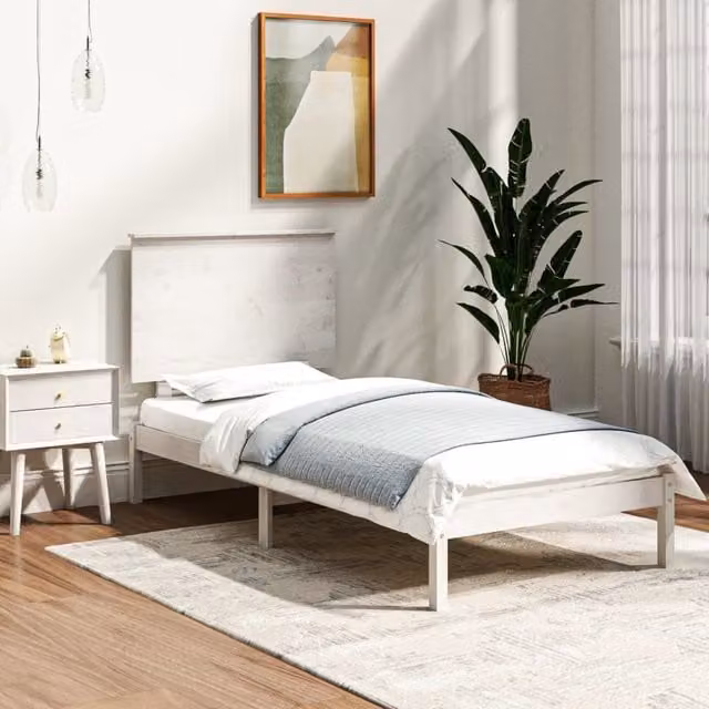 Berkfield Home White Solid Wood Pine Bed Frame W: 90 cm, D: 200 cm – 1