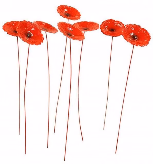 Betley Butterfly Red Poppy Steel Metal Flower Garden Stake